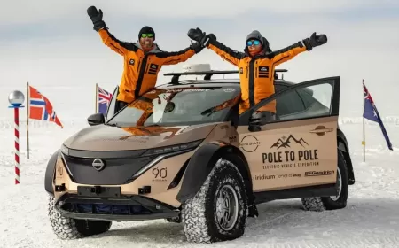 نيسان أريا تصل إلى القطب الجنوبي محقّقةً أول رحلة برية بين قطبي الأرض بسيارة كهربائية بالعالم